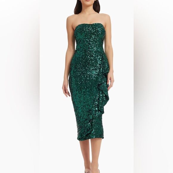 New Dress The Population Alexis sequin midi dress in emeralds green holiday sz M - Picture 1 of 16